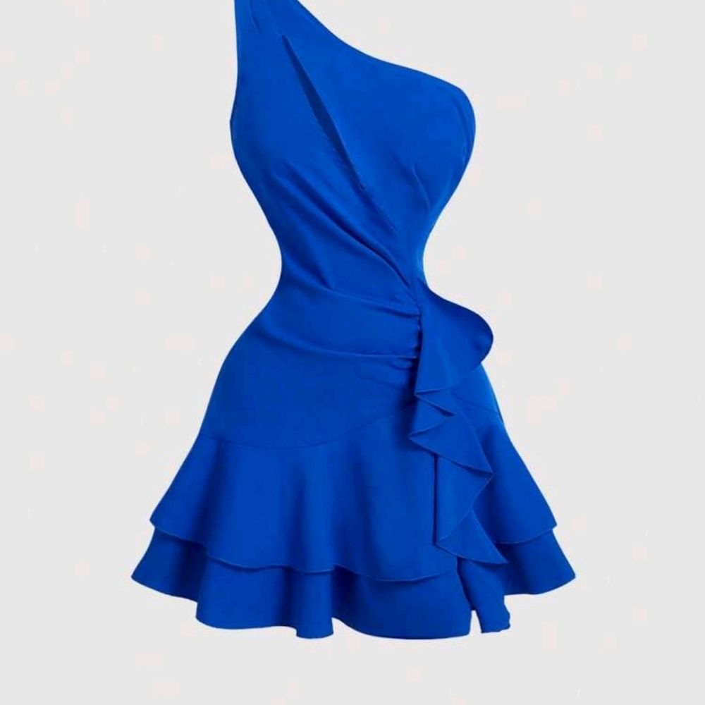 Elegant Blue One-Shoulder Dress